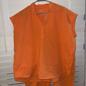 Figs Vibrant Orange Scrub Top